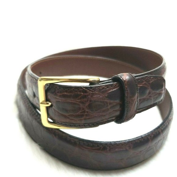 New Men/'s Croc Textured Dress Casual Leather Belt Black Blue Brown Brass Buckle